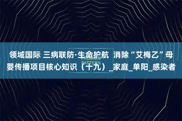领域国际 三病联防·生命护航  消除“艾梅乙”母婴传播项目核心知识（十九）_家庭_单阳_感染者